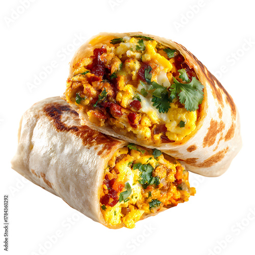 A Hearty Breakfast Burrito with Scrambled Eggs Bacon isolated on transparent background