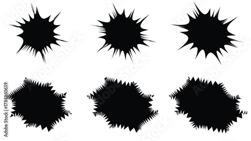 Comic Explosion Burst Shapes Set | Abstract Black Spiky Vector Design Elements on White Background