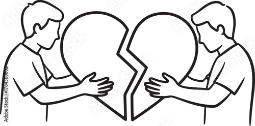 Two people holding together a broken heart illustration