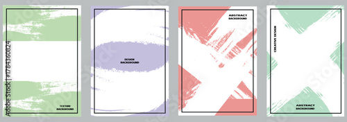 Collection of covers with brush strokes for books, magazines, catalogs. Grunge overlay. Suitable for poster, greeting and business card, invitation, flyer, banner,  header. 