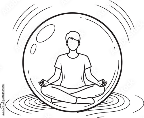Person meditating in a protective energy bubble
