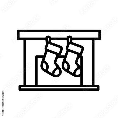 Christmas stockings hanging on simple mantelpiece in outline style  