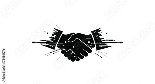 Digital handshake representing technology partnership and data connection
