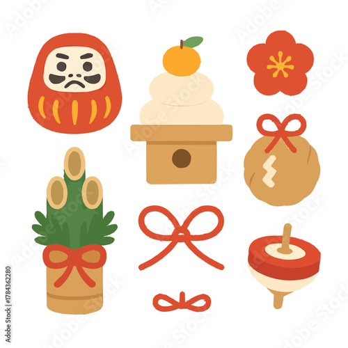 お正月の縁起物イラストセット／Japanese New Year Good Luck Vector Set