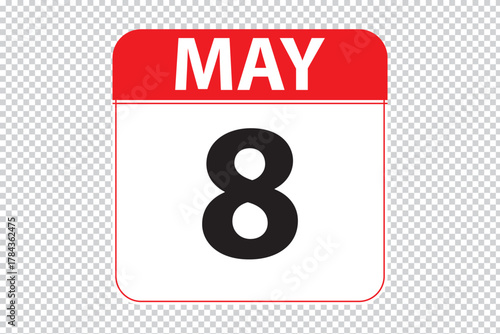 may 8 dates calendar icon.  simple and modern calendar icon on white background.