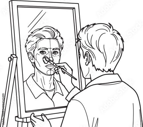 Person applying makeup in front of a mirror