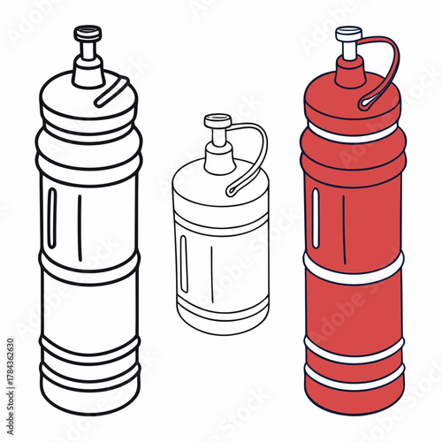 Three water cooler bottles line art and color water bottle