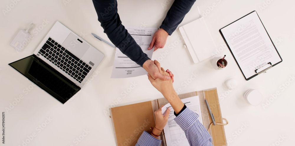 Naklejka premium Professional Law Firm Executives Conducting Top-View Hiring Interview