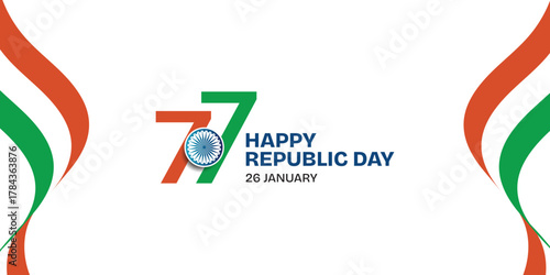 77th Republic Day Banner with Ashoka Chakra and Tricolor Ribbon
