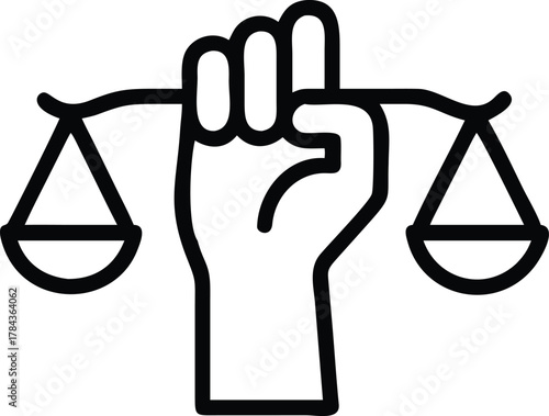 A hand holding a black scale, which is a common symbol for justice.
