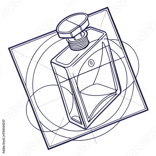 Perfume bottle outline with geometric background icon