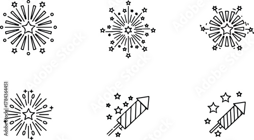 Fireworks and Rocket Illustrations Set in Vector Style for Various Occasions & Celebrations  