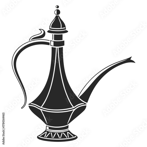 Black silhouette of an ornate pitcher with a long spout