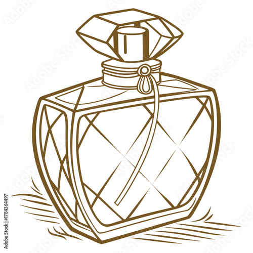 Brown outline perfume bottle with diamond cap and ribbon