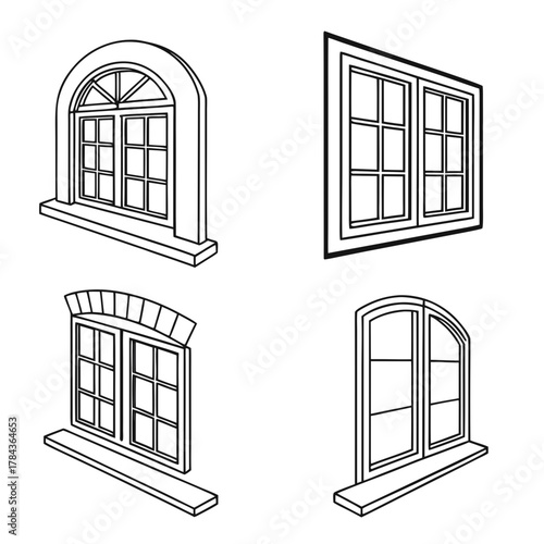 Four different window outline vector icons