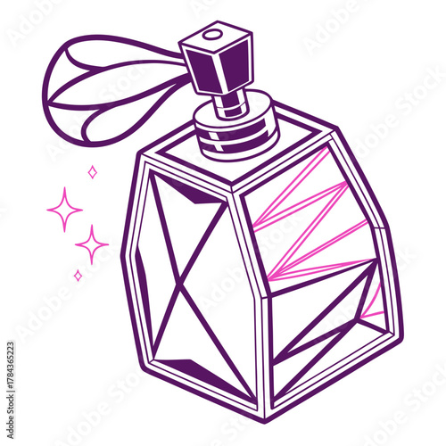 Purple and pink geometric perfume bottle icon vector