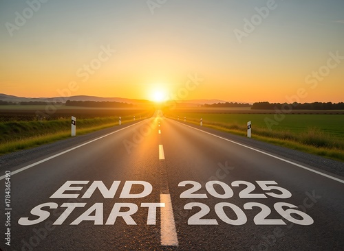 Wallpaper Mural The road ahead shows the end of 2025 and the start of 2026 at sunrise. Generative With Ai Torontodigital.ca