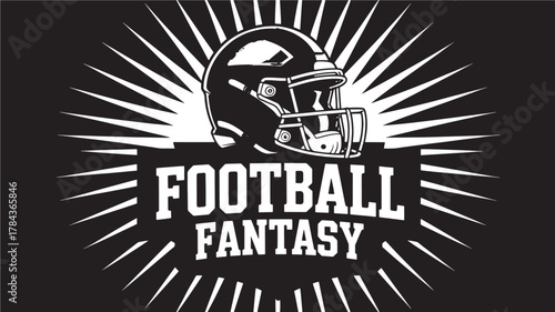 Football fantasy illustration helmet and text design for sports events isolated on black background