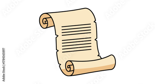 An artistic depiction of a rolled-up antique scroll made of aged parchment with written content, symbolizing history, knowledge, or an important document.