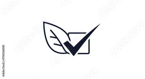 Eco-friendly and sustainable icon featuring a green leaf alongside a checkmark within a square box, symbolizing environmental approval.