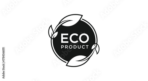 An eco product logo featuring the words 'ECO PRODUCT' in a black circle surrounded by white leaves, symbolizing sustainability and nature.