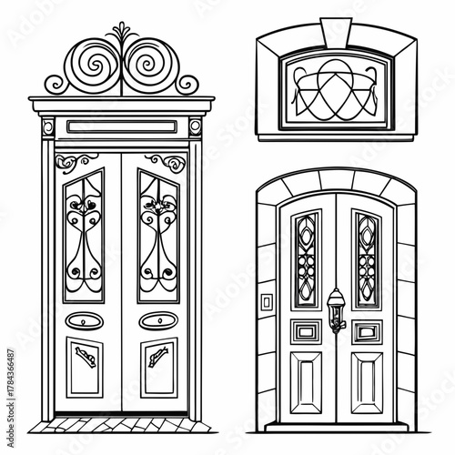 Four vintage style doors ornate panel and frame retro