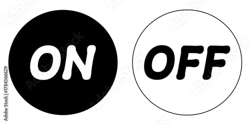 円形のON/OFFシンプルアイコン　ブラック・ホワイト