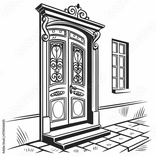 Ornate vintage door and window vector illustration