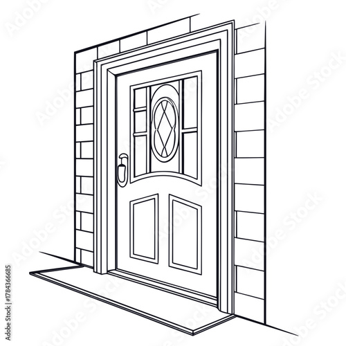 Outline of a front door with glass and panels entrance