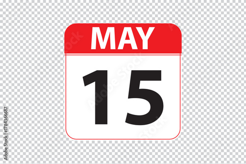 may 15 dates calendar icon.  simple and modern calendar icon on white background.