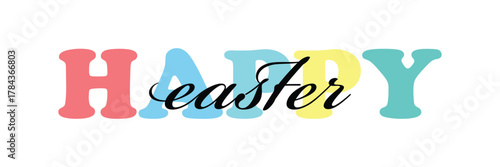 Happy Easter black linear lettering with swooshes. Hand drawn elegant modern vector calligraphy. Design for holiday greeting card and invitation of the happy Easter day. Greeting card text template. 