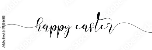 Happy Easter black linear lettering with swooshes. Hand drawn elegant modern vector calligraphy. Design for holiday greeting card and invitation of the happy Easter day. Greeting card text template. 