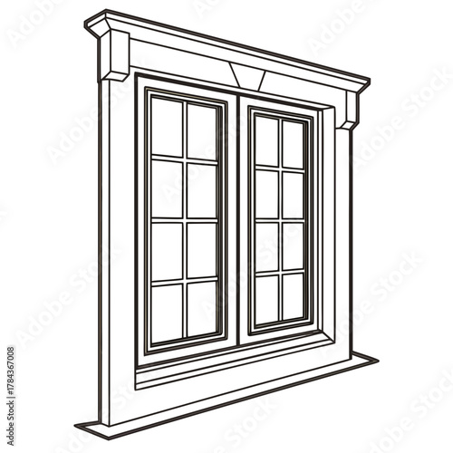 Double pane window with decorative trim and sill glass