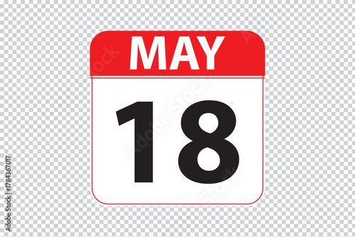 may 18 dates calendar icon.  simple and modern calendar icon on white background.