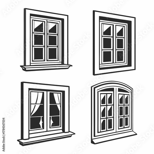 Four black and white window icons with different styles 1