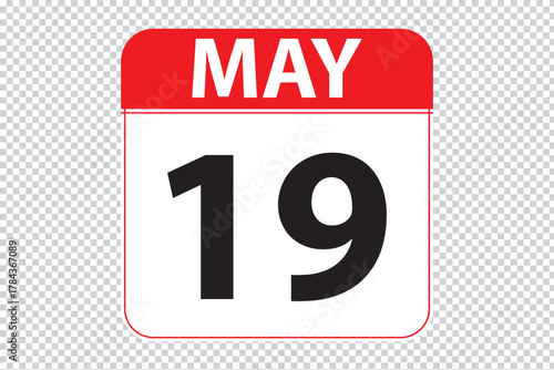 may 19 dates calendar icon.  simple and modern calendar icon on white background.