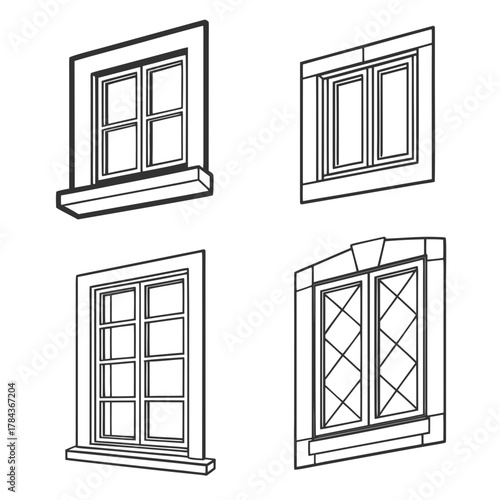 Four different window outline icons with sills vector