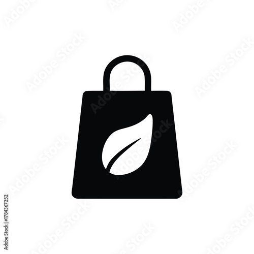 Black eco shopping bag with leaf for web design