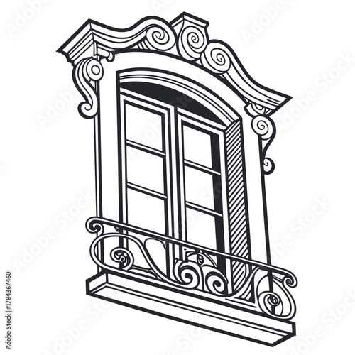 Ornate vintage window with balcony railing vector 3