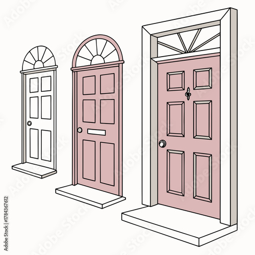 Three simple vector doors with arched and rectangular transoms