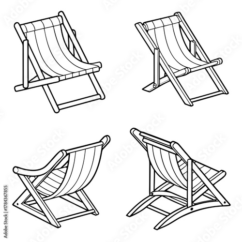 Four deck chair outlines in different perspectives