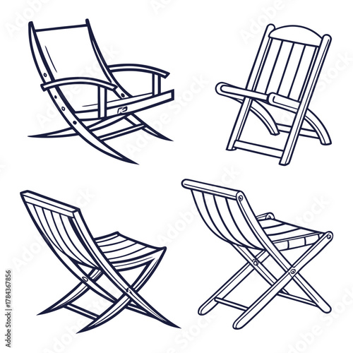 Four deck chairs in outline style lounge chair beach chair