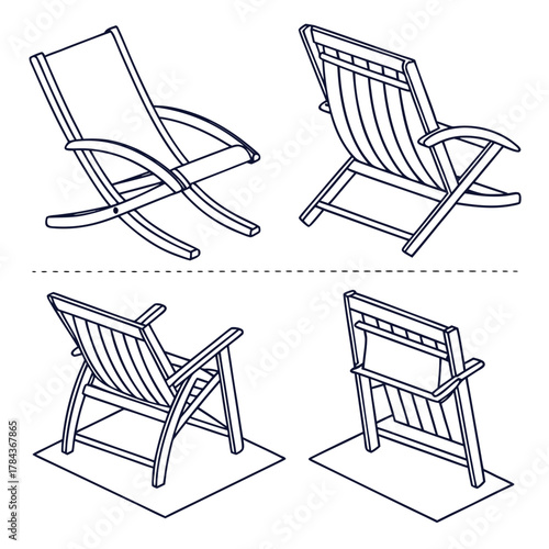 Four deck chairs in outline view lounge chair icon