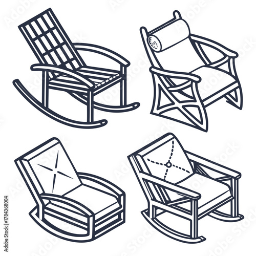 Four isometric rocking chair icons vector illustration
