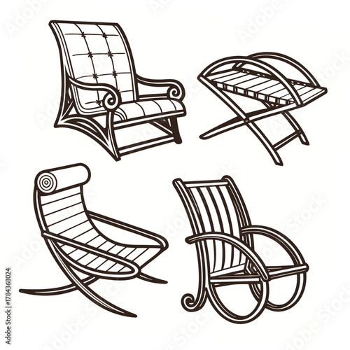 Four luxury chair vector icons wood style furniture