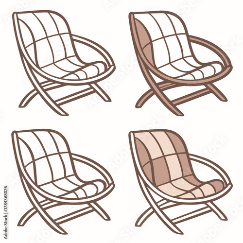 Four lounge chairs with subtle shading on white background