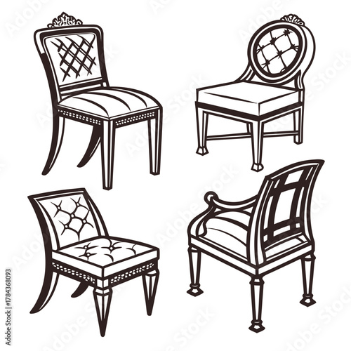 Four ornate antique chairs vector icons furniture classic