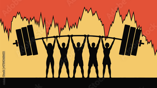 Teamwork lifts the market up together, showing powerful business strength and resilience for investors and entrepreneurs in financial success