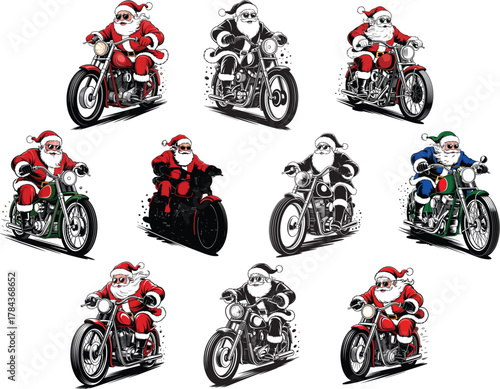 Santa Motorbike Christmas Vector Art