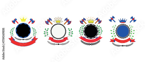 Royal emblem badge collection with crown ribbon and laurel decorative design illustration
